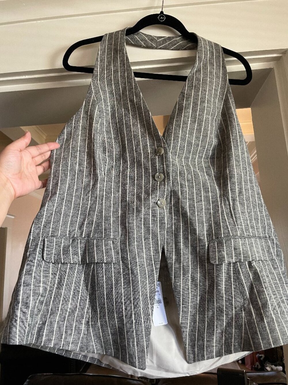 Express Gray Pinstripe Halter Vest - XL